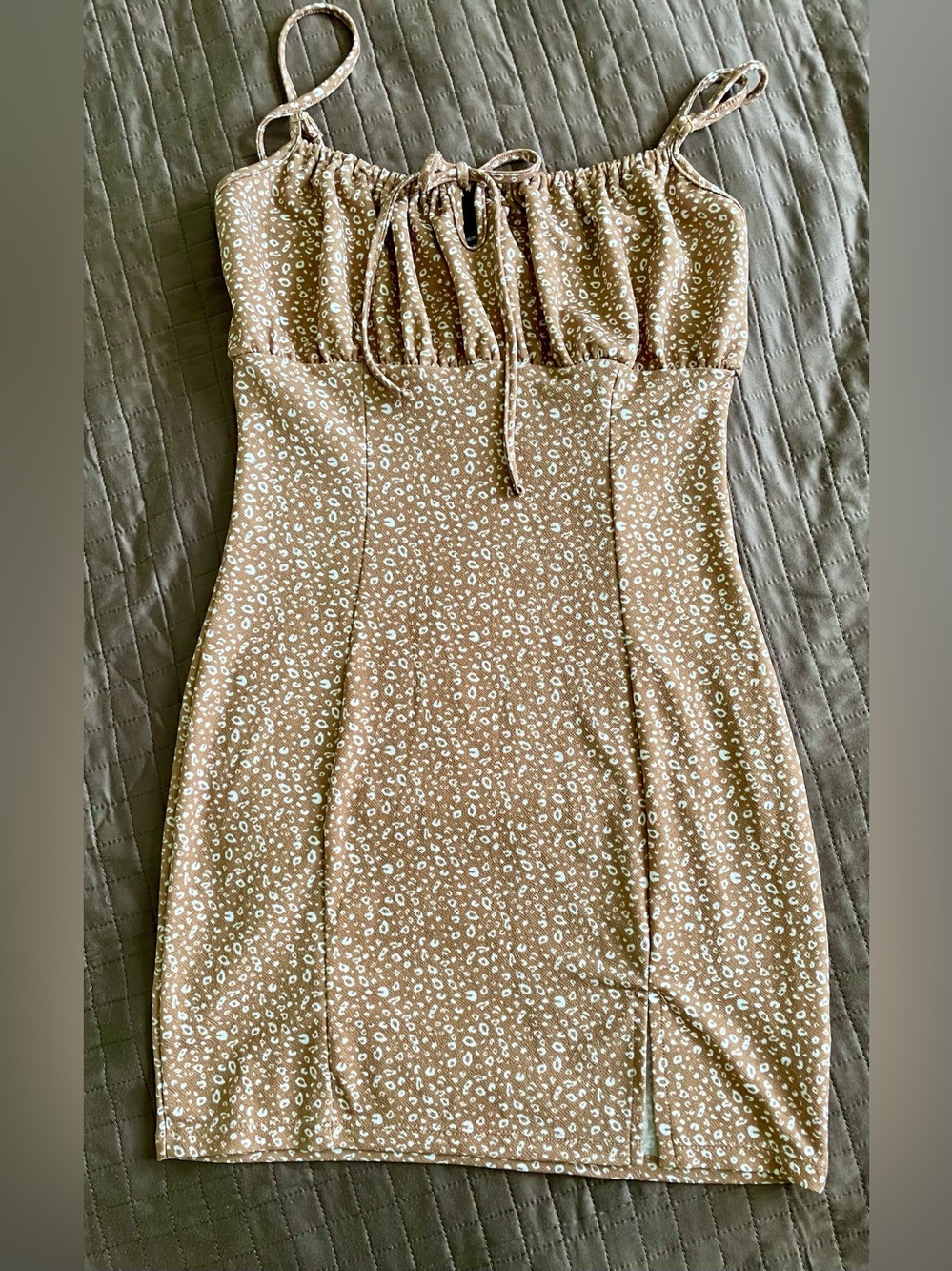 Brown Spotted Tie-Front Slip Dress